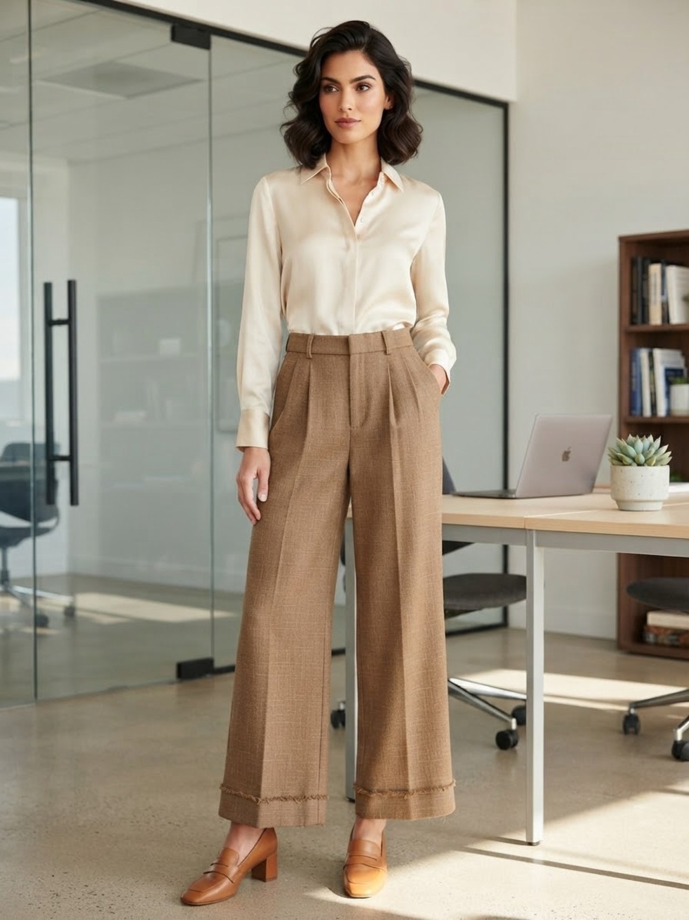 Wit & Wisdom Business Casual Stylish Wide-Leg Frayed Hem Pleated Trousers